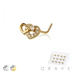 12PCS OF MULTI CZ DOUBLE HEART 316L SURGICAL STEEL L-SHAPE NOSE BOX